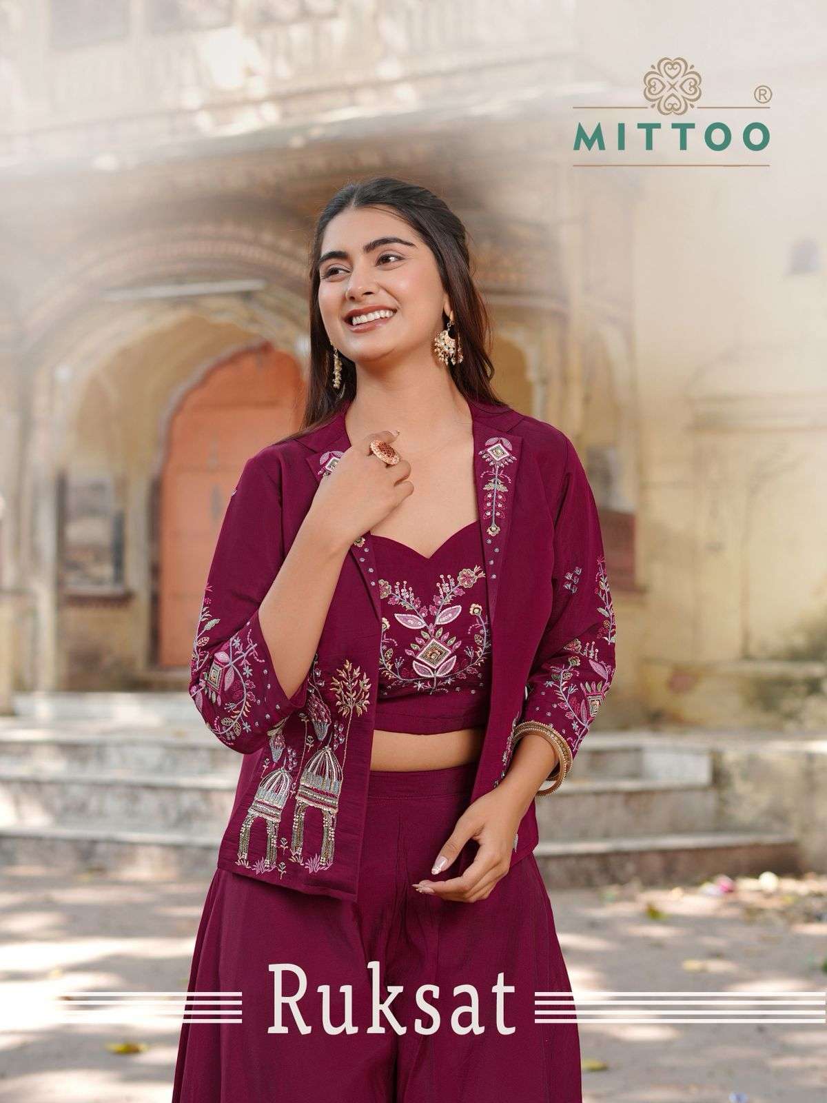 MITTOO RUKSAT MAL CHANDERI WITH THREADWORK PARTY WEAR READYMADE COLLECTION WHOLESALE PRICE SURAT 