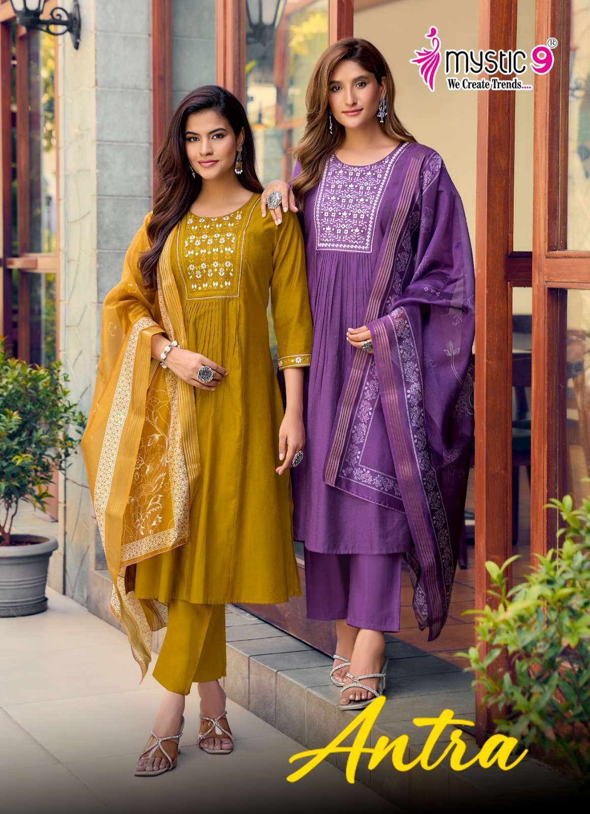 MYSTIC 9 ANTRA VOL 1 1001-1008 SERIES VERTICAN WITH EMBROIDERED WORK READYMADE SALWAR KAMEEZ WHOLESALE PRICE SURAT 