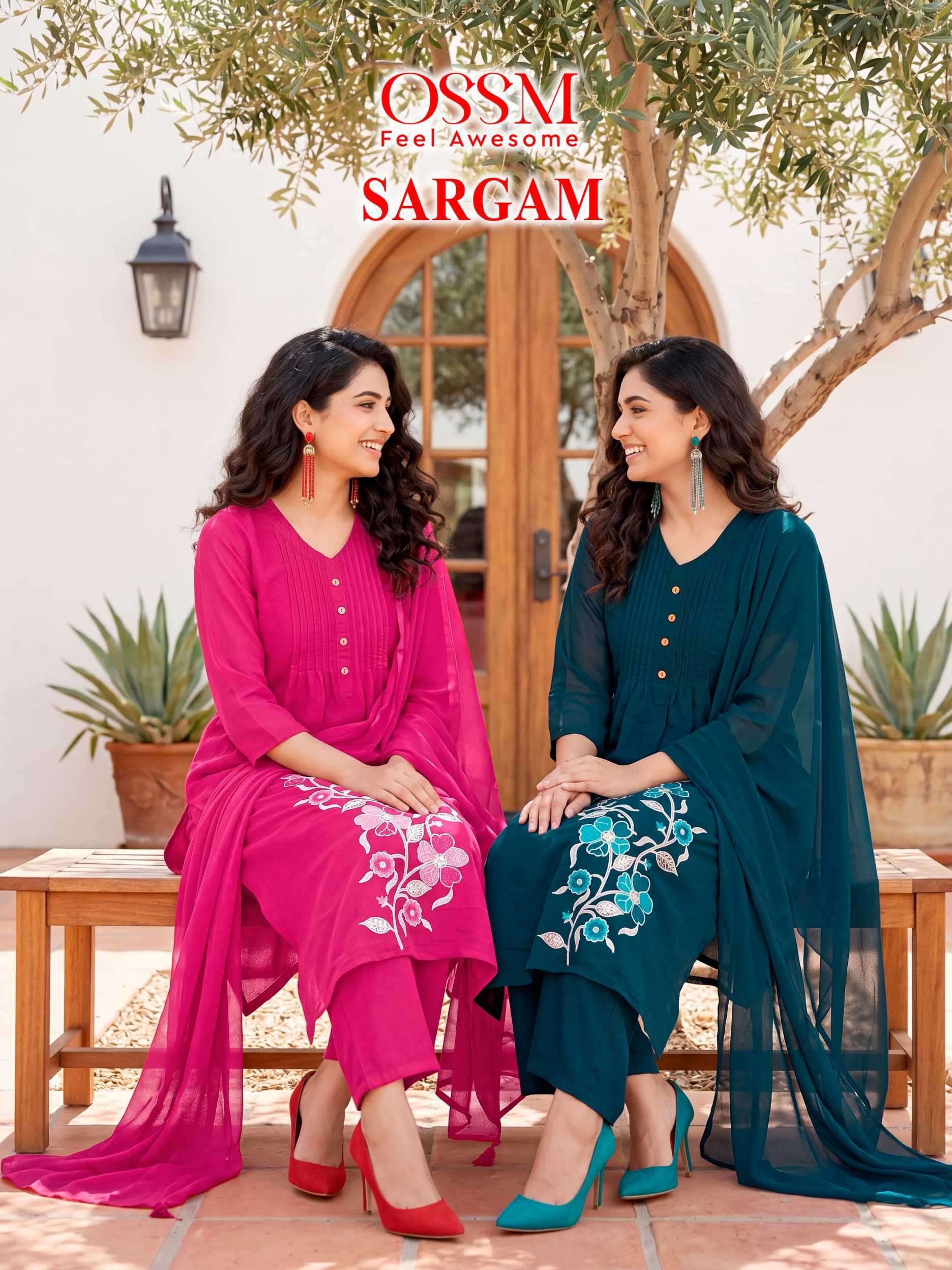OSSM STYLE SARGAM 101-106 SERIES MAL CHANDERI WITH HEAVY EMBROIDERED READYMADE SALWAR KAMEEZ WHOLESALE PRICE SURAT 
