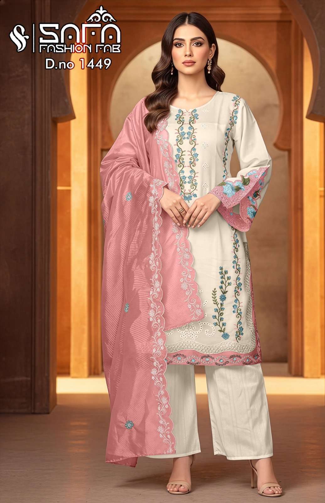 SAFA FASHION FAB 1449 SOFT MAL WITH FANCY WORK READYMADE SALWAR KAMEEZ WHOLESALE PRICE SURAT 