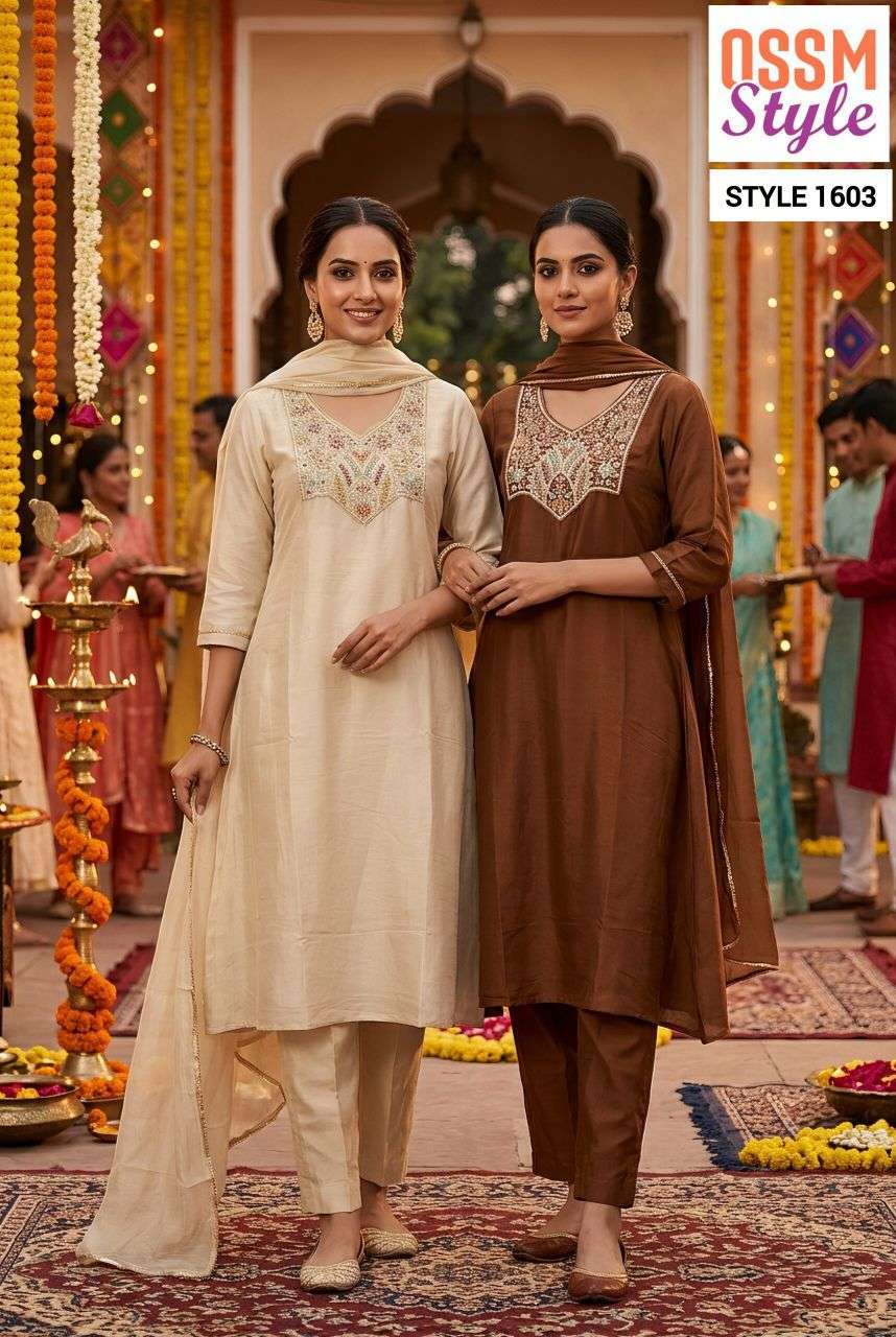 OSSM STYLE 1601-16030 VISCOSE MAL CHANDERI BEADS WITH HAND WORK READYMADE SALWAR KAMEEZ WHOLESALE PRICE 