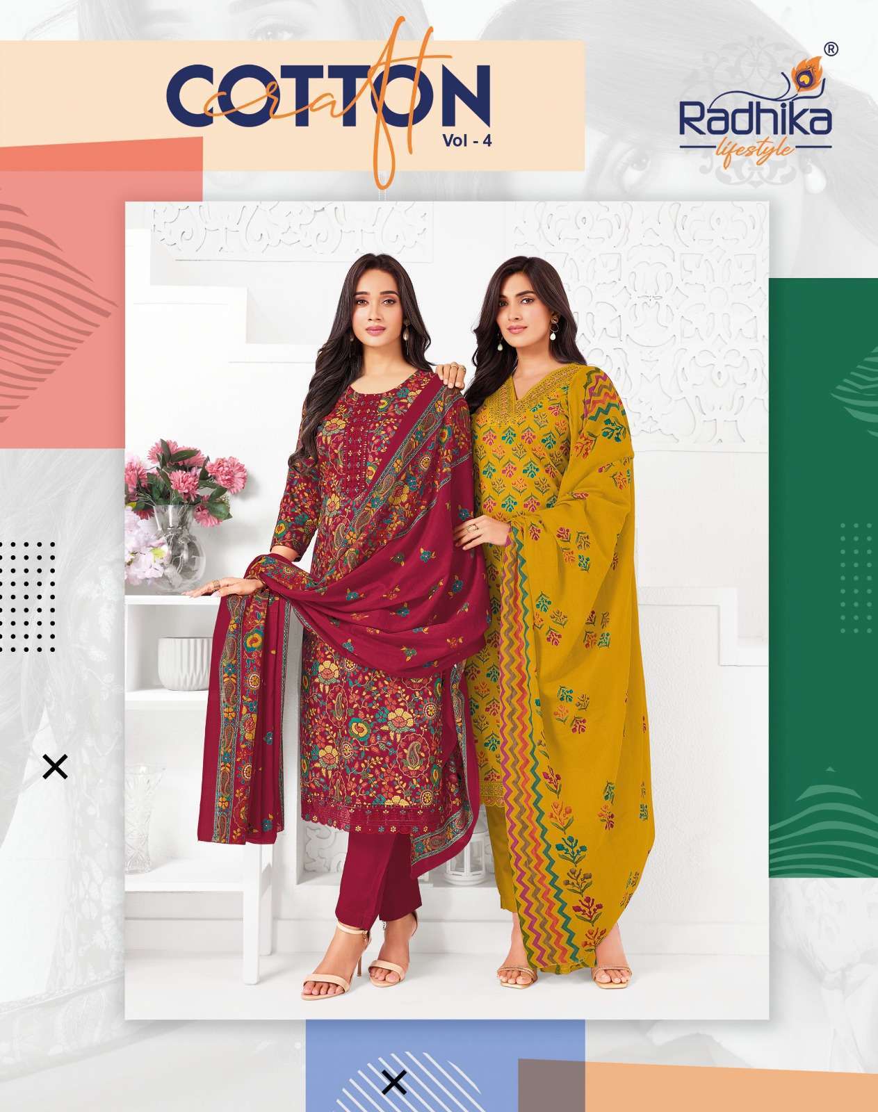 RADHIKA LIFESTYLE COTTON CRAFT VOL- 4 DESIGNER COTTON KURTI WHOLESALER 