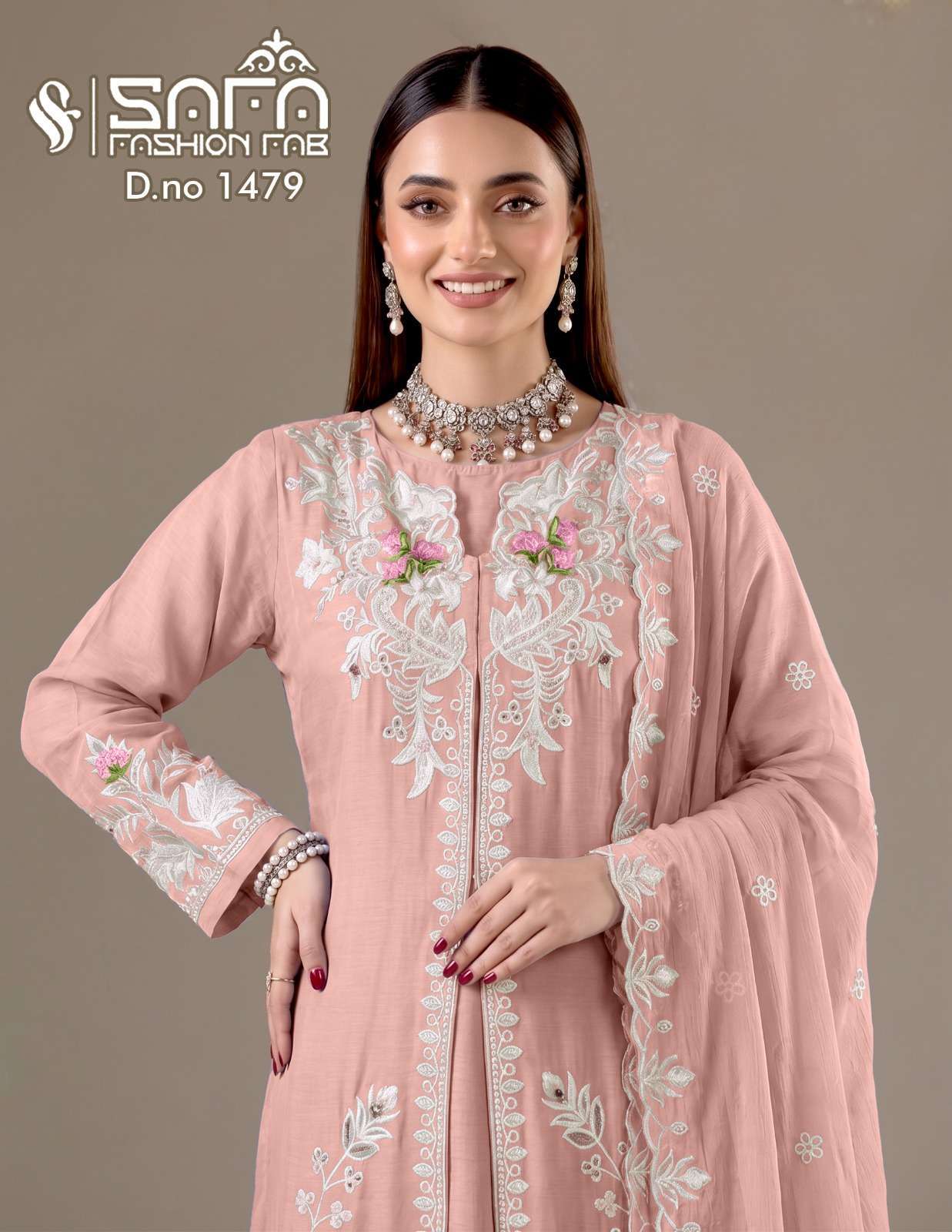 SAFA FASHION FAB 1479 SOFT CHIFFON FANCY EMBRODERY WORK READYMADE PAKISTANI SUIT SUPPLIER 