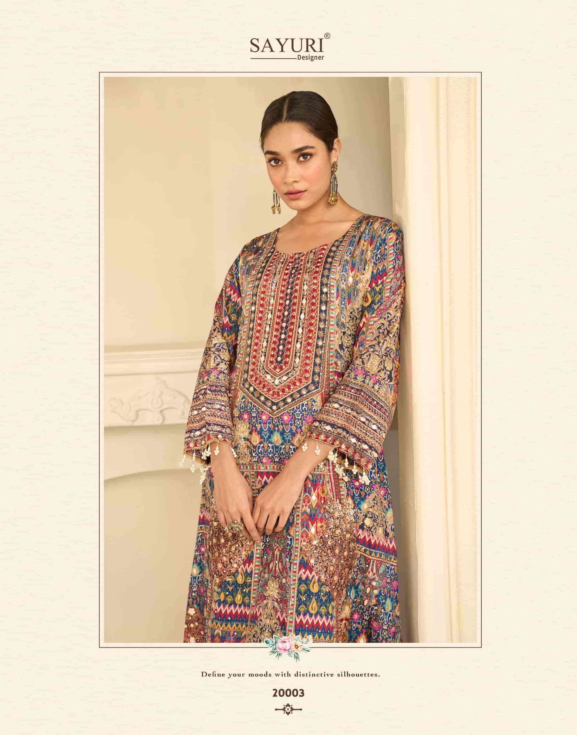 SAYURI DESIGNER EHSAAS 20003 NATURAL CREPE WITH FANCY HANDWORK READYMADE SALWAR KAMEEZ WHOLESALE PRICE SURAT 