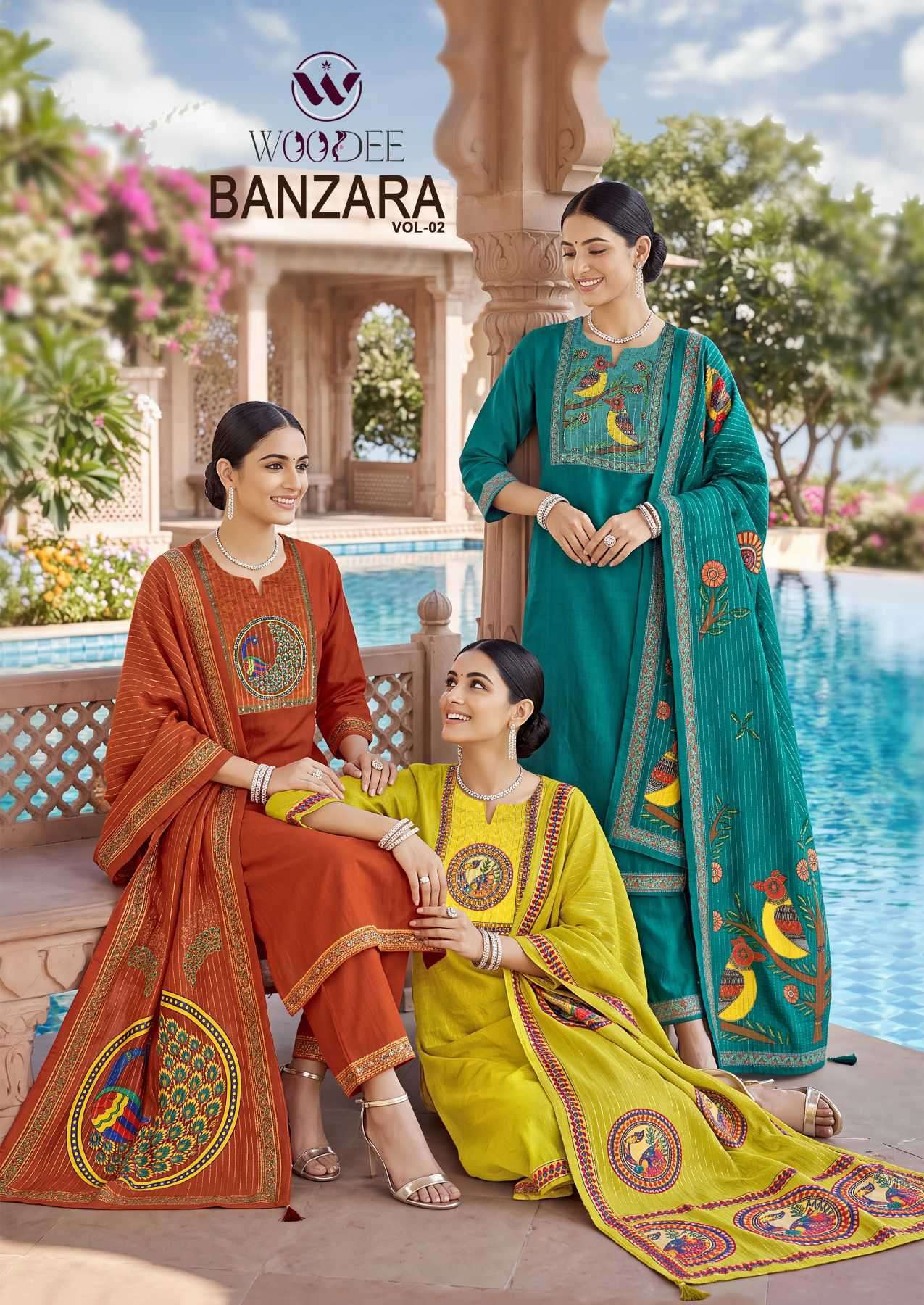 WOODEE BANZARA VOL 2 VISCOSE VETICAN FANCY PATCH WORK READYMADE SALWAR KAMEEZ WHOLESALE PRICE SURAT 