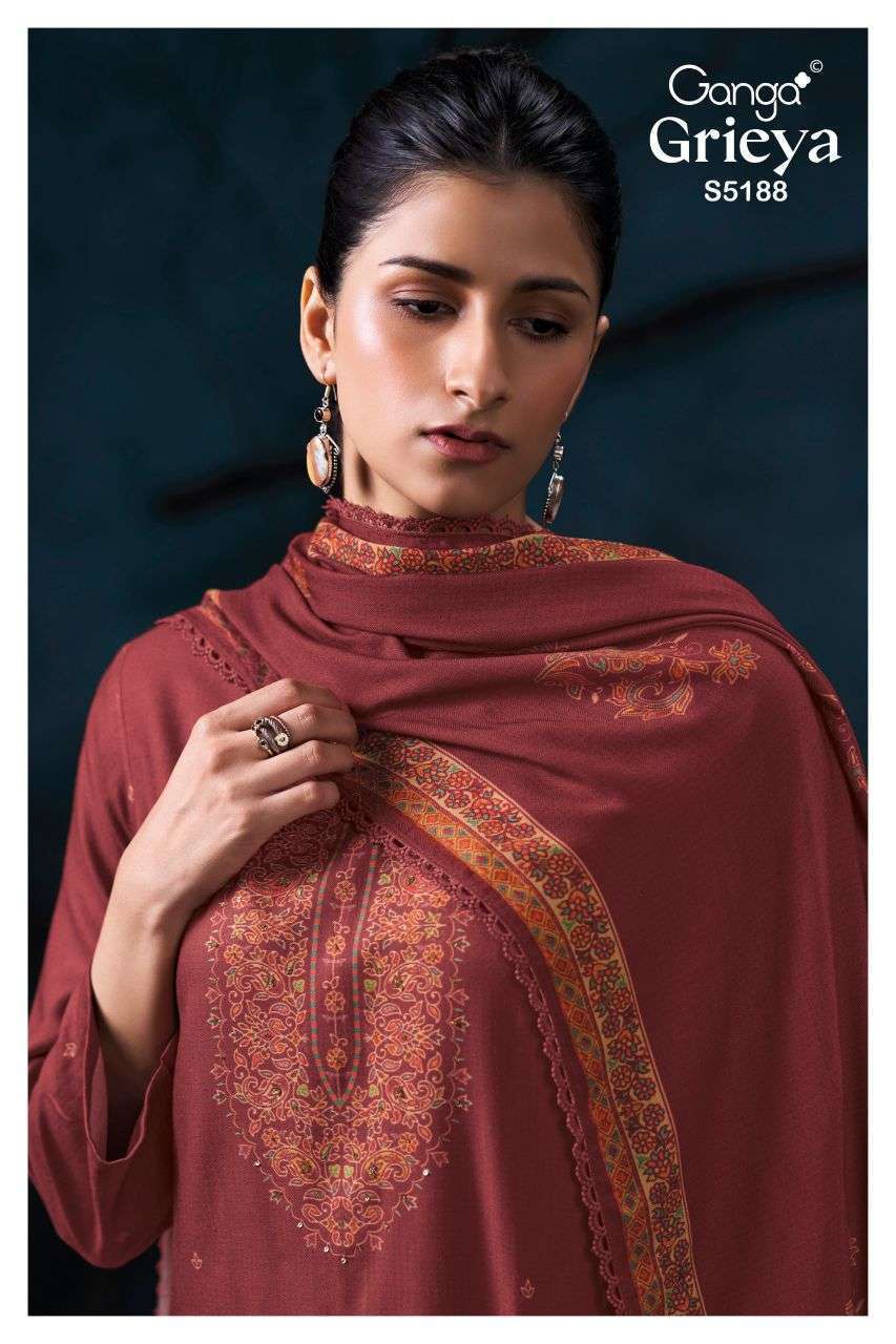 GANGA GRIEYA 5188 WOOL PASHMINA FANCY PRINTED SALWAR KAMEEZ WHOLESALE CATALOGUE SURAT 