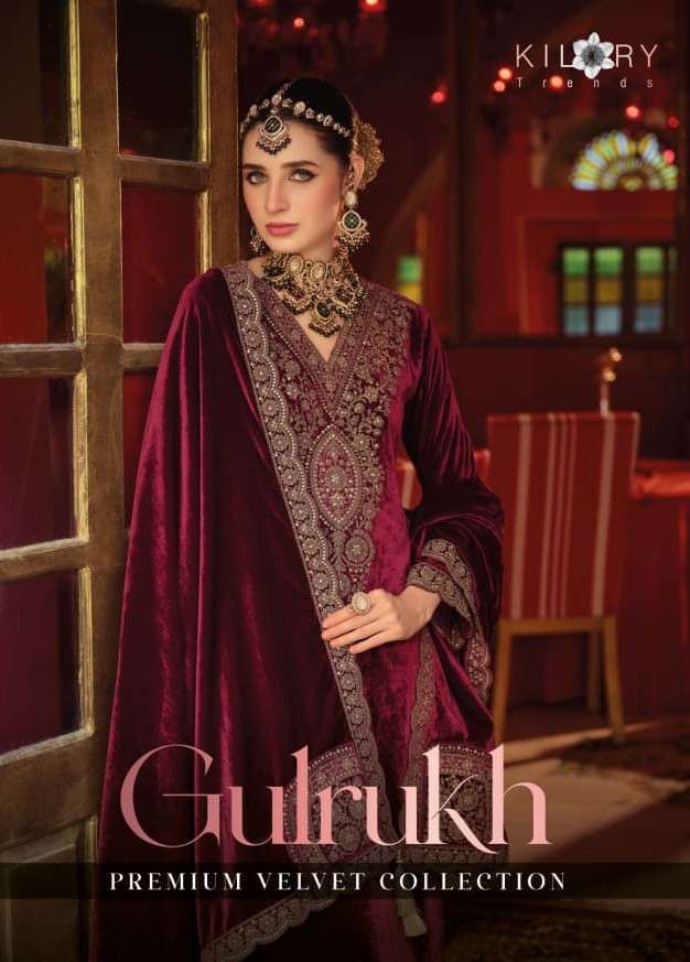 KILORY GULRUKH DESINGER WORK PURE VELVET SUIT WHOLESALE CATALOGUE SURAT 