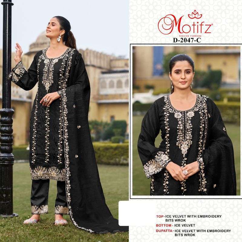 MOTIFZ 2047 COLOURS VELVET EMBRODERY WITH BITS WORK PARTYWEAR SUIT 