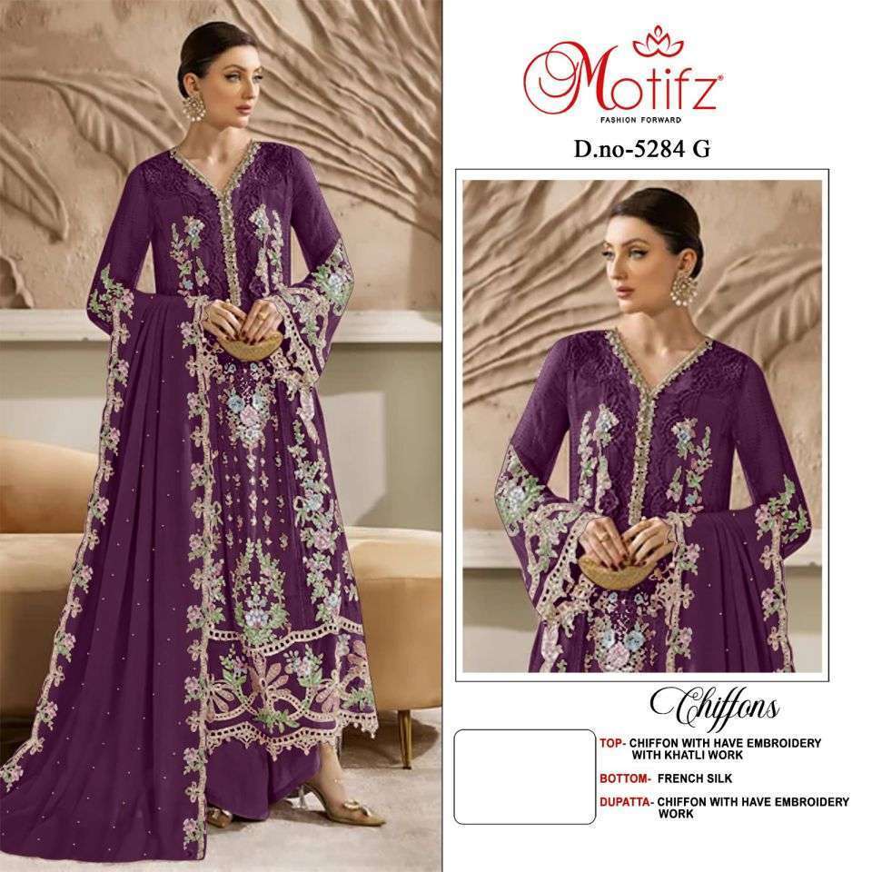 MOTIFZ 5284 SIFFON WITH HEAVY EMBRODERY WORK DESIGNER PAKISTANI SUIT WHOLESALE RATE