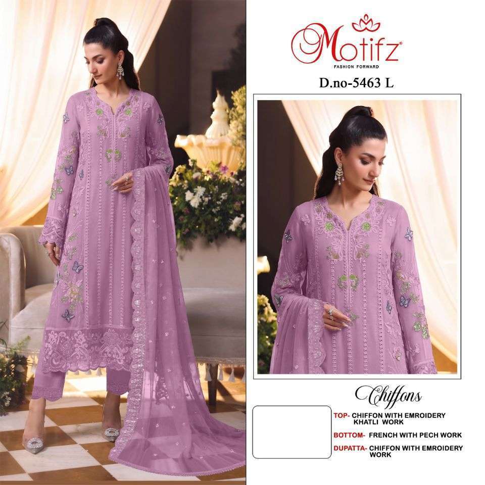 MOTIFZ 5463 COLOURS HEAVY SIFFON EMBRODERY WORK DESIGNER SALWAR SUIT DEALER 