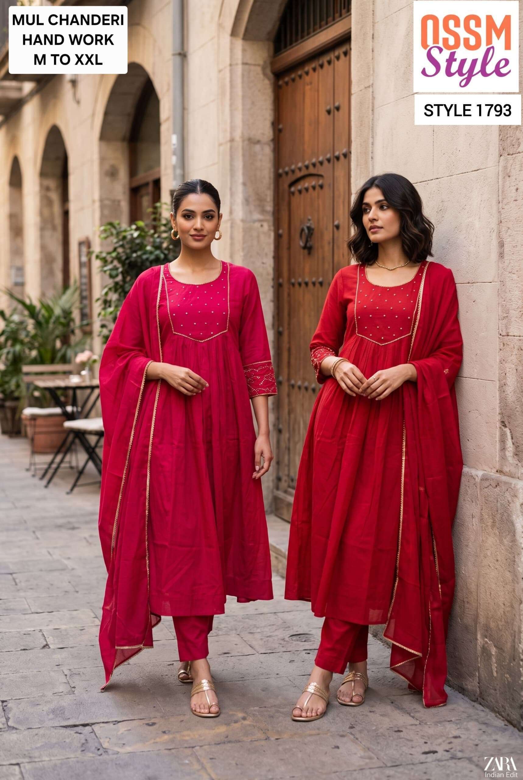 OSSM STYLE 1793 MAL CHANDERI WITH FANCY WORK READYMADE WHOLESALE CATALOGUE SURAT 