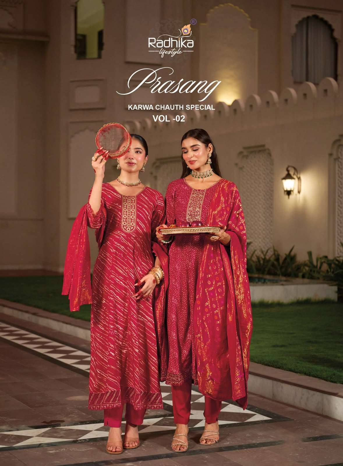 RADHIKA LIFESTYLE PRASANG VOL 2 KARWA CHOUTH SPECIAL READYMADE THREE PCS KURTI DEALER 