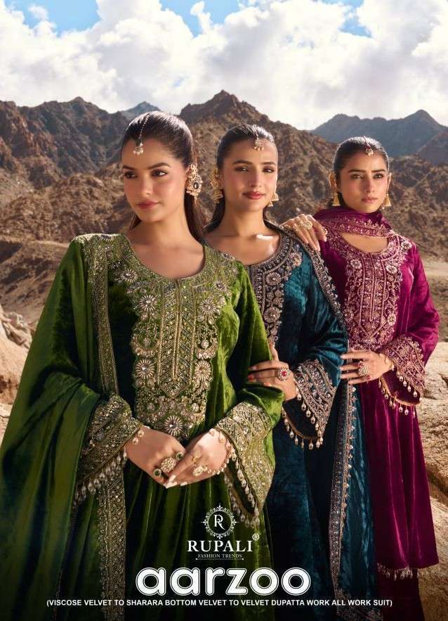 RUPALI FASHION AARZOO VISCOSE VELVET PARTYWEAR WINTER SUIT CATALOG SUPPLIER 
