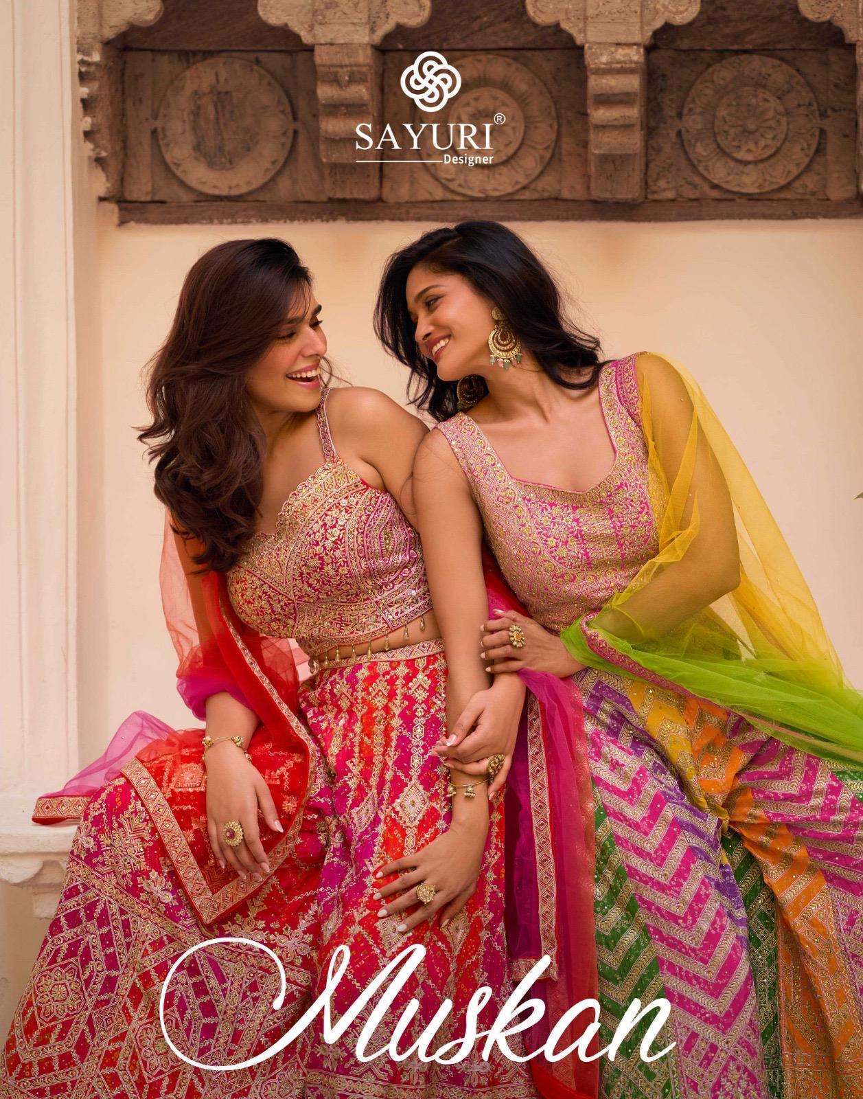 SAYURI DESIGNER MUSKAN CHINON SILK WITH FANCY EMBROIDERED READYMADE PARTY WEAR CATALOG EXPORTER 