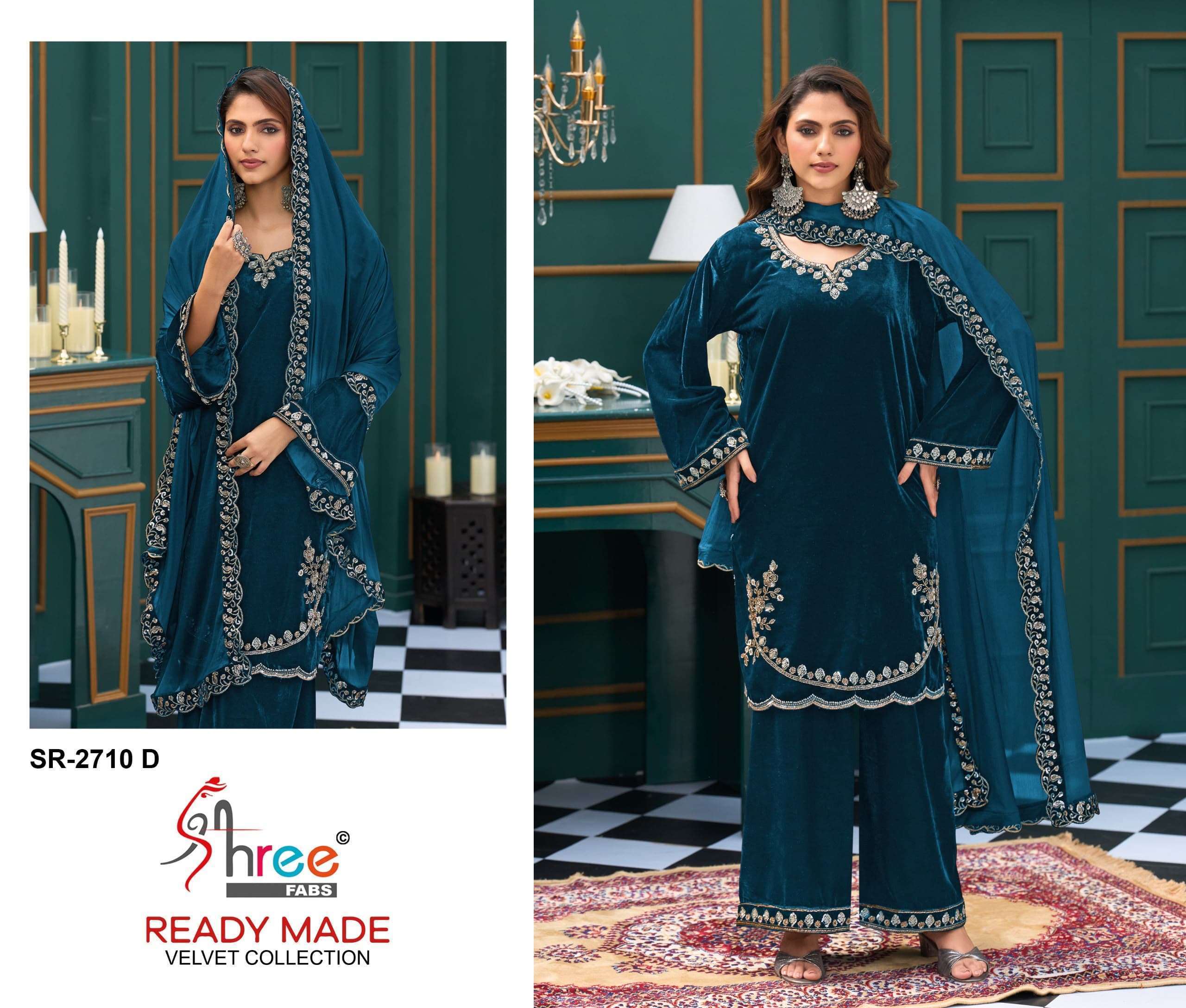 SHREE FABS 2710 VELVET WITH BEADS WORK DESIGNER READYMADE SUIT WHOLESALE CATLOGUE 
